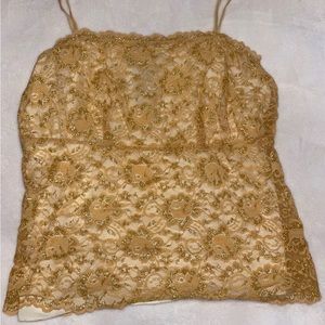 Gold blouse, Gold tank top, Medium, New York & Company, Floral, Glam
